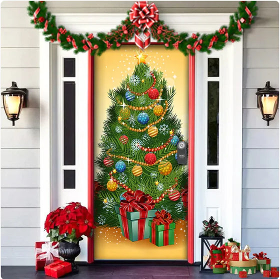 Christmas Forest Background Fabric Door Hanging for Christmas Party Decoration Cheden