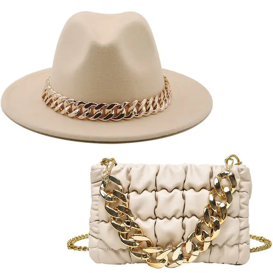 Fedora Hats Women Luxury Accessories Gold Chain - Cheden