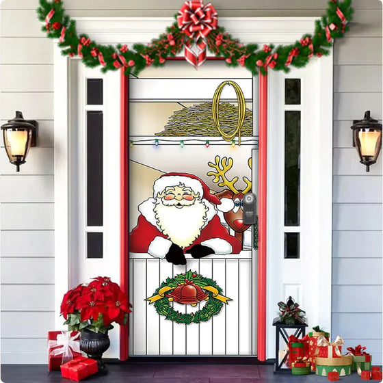 Christmas Forest Background Fabric Door Hanging for Christmas Party Decoration Cheden