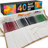 Easy Grip 40 Piece Artist Paint Brush Set with Storage Case - Includes Round and Flat Art Brushes with Hog, Pony, and Nylon Hair Bristles - Cheden