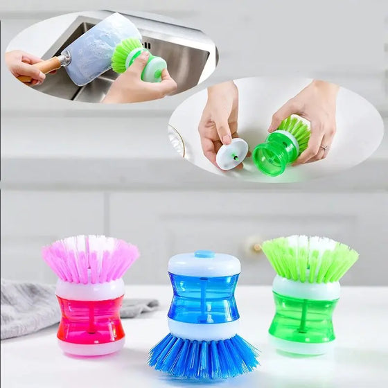 Random Color Kitchen Wash Pot Dish Brush Washing Utensils With Washing Up Liquid Soap Dispenser Household Cleaning Accessories - Cheden