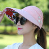 Summer Hats Foldable Sun Hat Pearl Flower Visor - Cheden