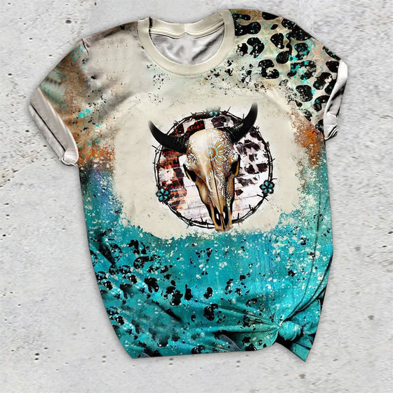 Western Style Leopard Skull T-Shirts - Cheden