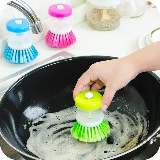 Random Color Kitchen Wash Pot Dish Brush Washing Utensils With Washing Up Liquid Soap Dispenser Household Cleaning Accessories - Cheden