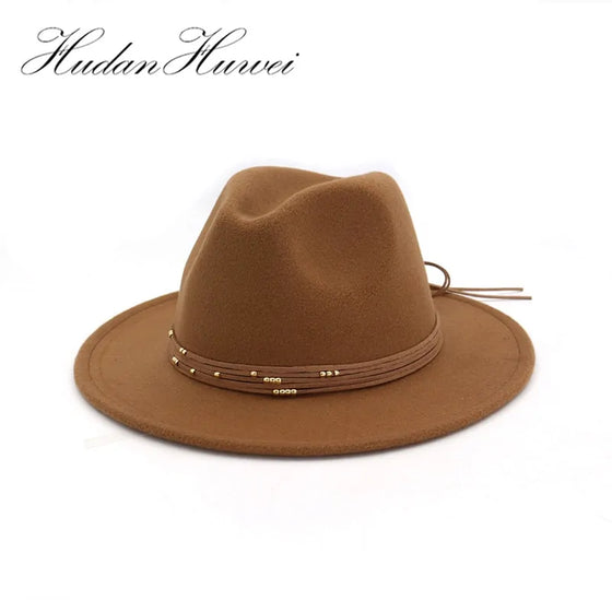 Fashion Wide Flat Brim Wool Felt Fedoras Hats - Cheden