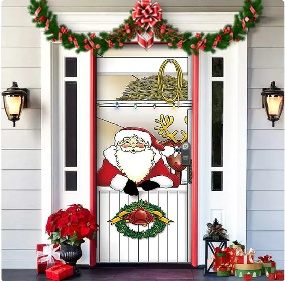 Christmas Forest Background Fabric Door Hanging for Christmas Party Decoration Cheden