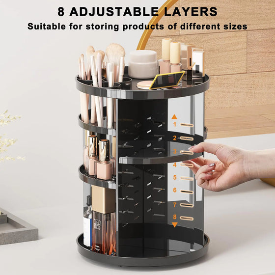 Rotating Makeup Organizer for Vanity, 360 Spinning Skincare Organizers with Adjustable Trays, Make Up Desk Storage Carousel Rack, Cosmetic Display Cases for Dresser Bathroom Countertop Black Cheden