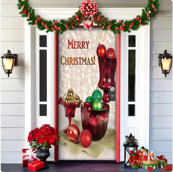 Christmas Forest Background Fabric Door Hanging for Christmas Party Decoration Cheden