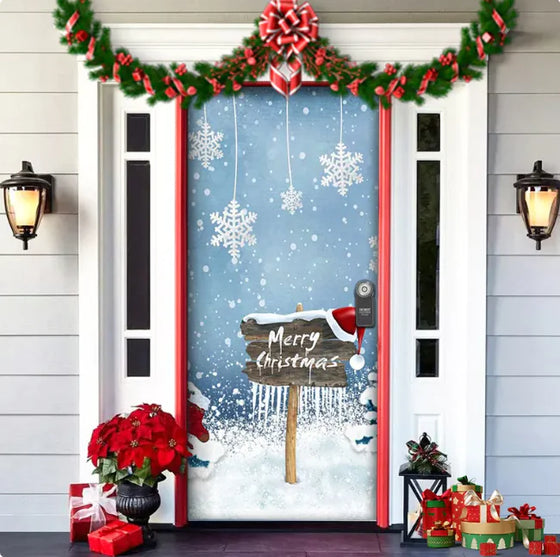 Christmas Forest Background Fabric Door Hanging for Christmas Party Decoration Cheden