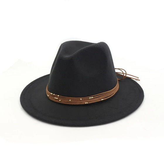 Fashion Wide Flat Brim Wool Felt Fedoras Hats - Cheden