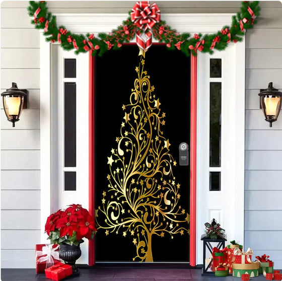 Christmas Forest Background Fabric Door Hanging for Christmas Party Decoration Cheden