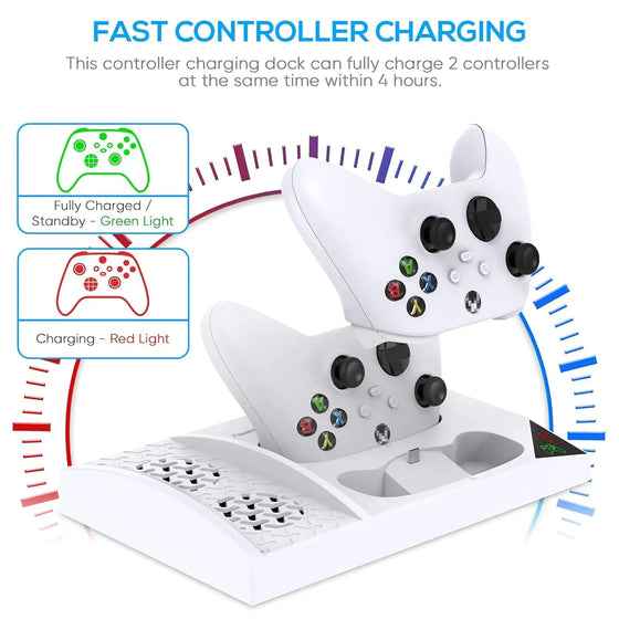 Charger Stand with Cooling Fan for Xbox Series S Console and Controller,Vertical Dual Charging Dock Accessories with 2 X 1400Mah Rechargeable Battery and Cover, Earphone Bracket for XSS - Cheden