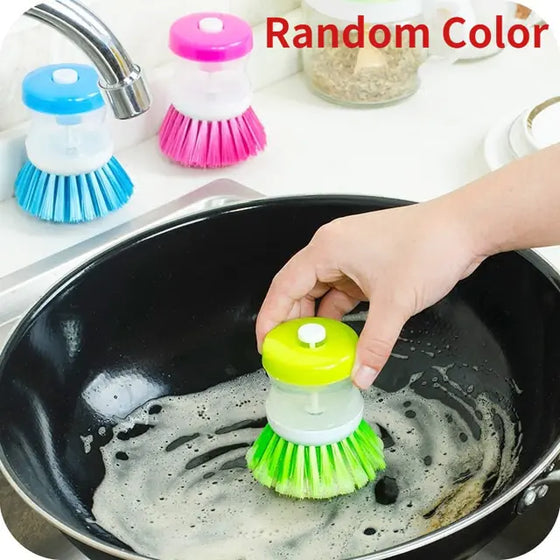 Random Color Kitchen Wash Pot Dish Brush Washing Utensils With Washing Up Liquid Soap Dispenser Household Cleaning Accessories - Cheden