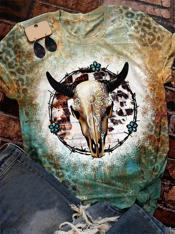 Western Style Leopard Skull T-Shirts - Cheden