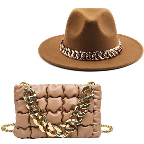 Fedora Hats Women Luxury Accessories Gold Chain - Cheden