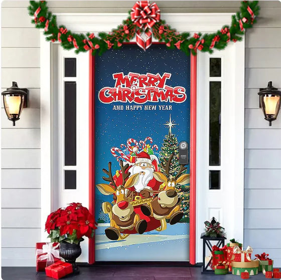 Christmas Forest Background Fabric Door Hanging for Christmas Party Decoration Cheden