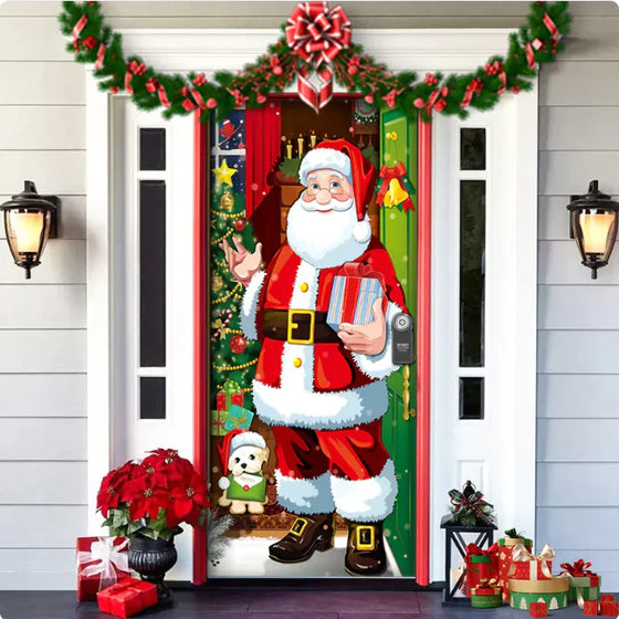 Christmas Forest Background Fabric Door Hanging for Christmas Party Decoration Cheden