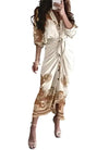 Bohemian Clingy Elastic Plain Outfit L Wrap Dress - Cheden