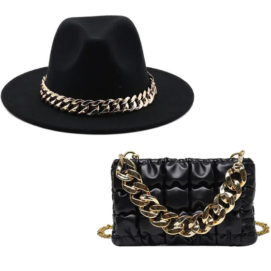 Fedora Hats Women Luxury Accessories Gold Chain - Cheden