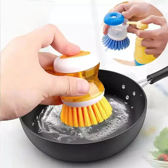 Random Color Kitchen Wash Pot Dish Brush Washing Utensils With Washing Up Liquid Soap Dispenser Household Cleaning Accessories - Cheden