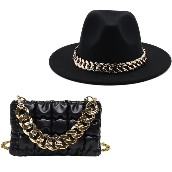 Fedora Hats Women Luxury Accessories Gold Chain - Cheden